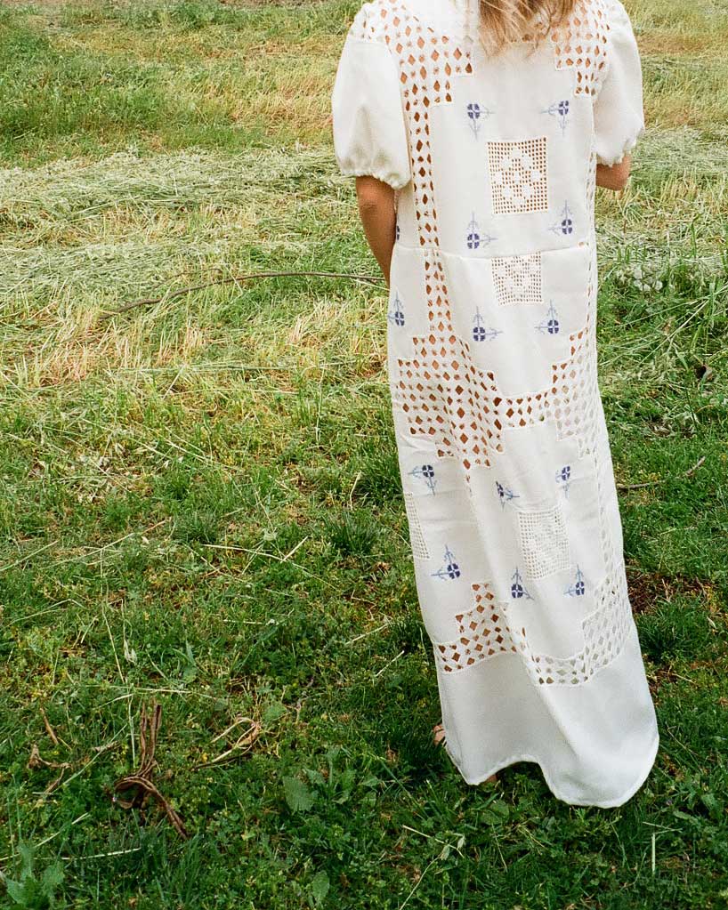 Blue Ajour embroidery dress