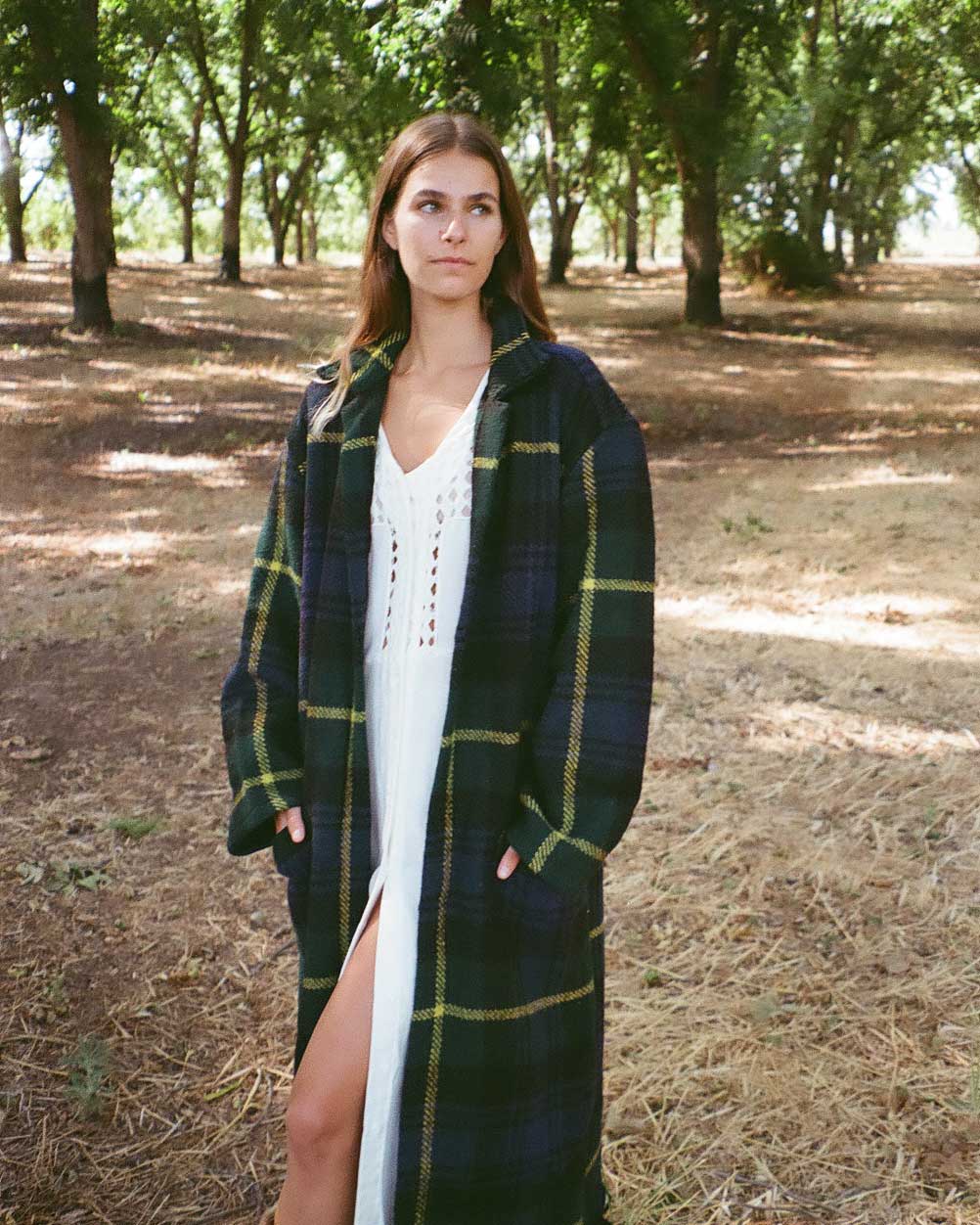 Plaid trench coat
