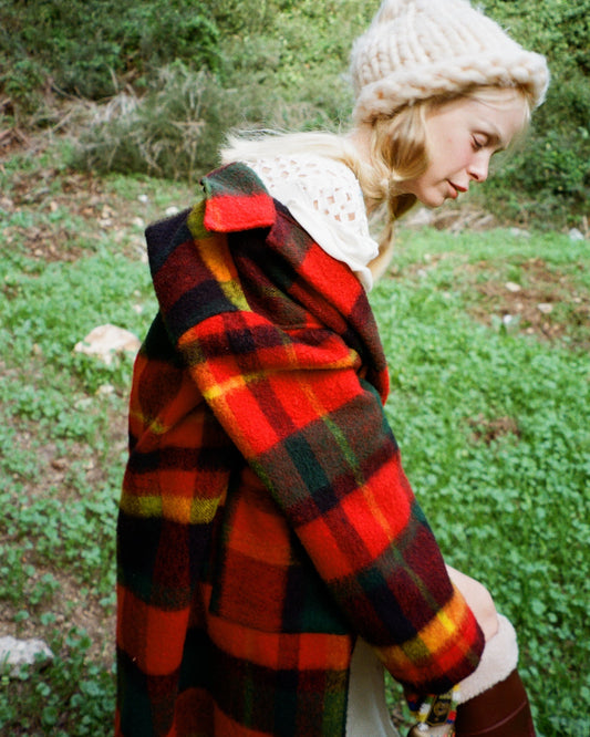 Red plaid trench coat