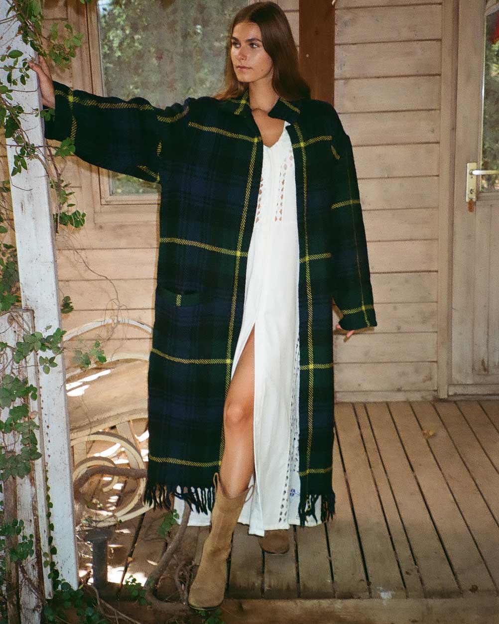 Plaid trench coat