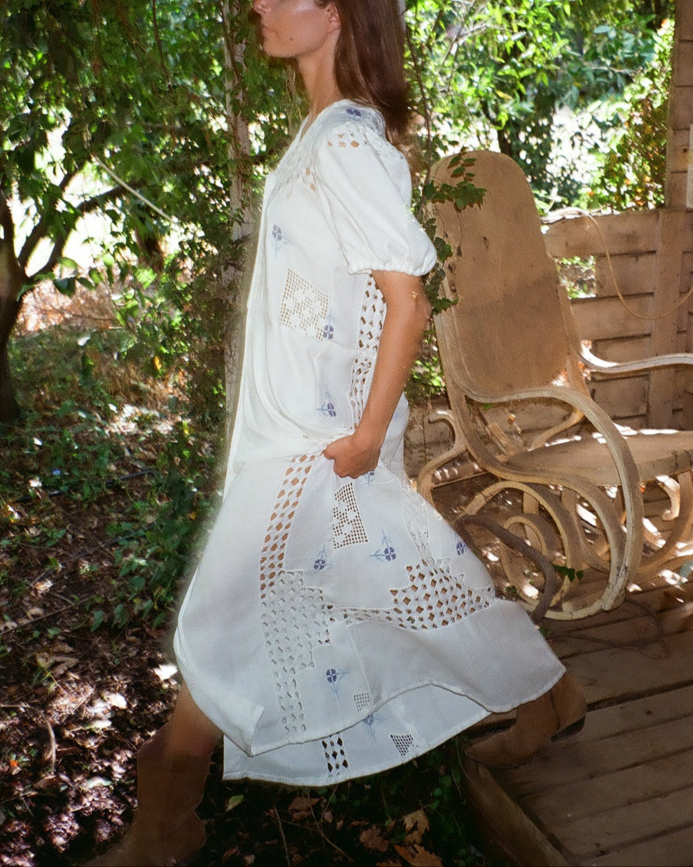 Blue Ajour embroidery dress