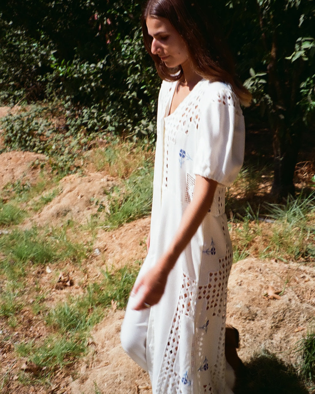 Blue Ajour embroidery dress