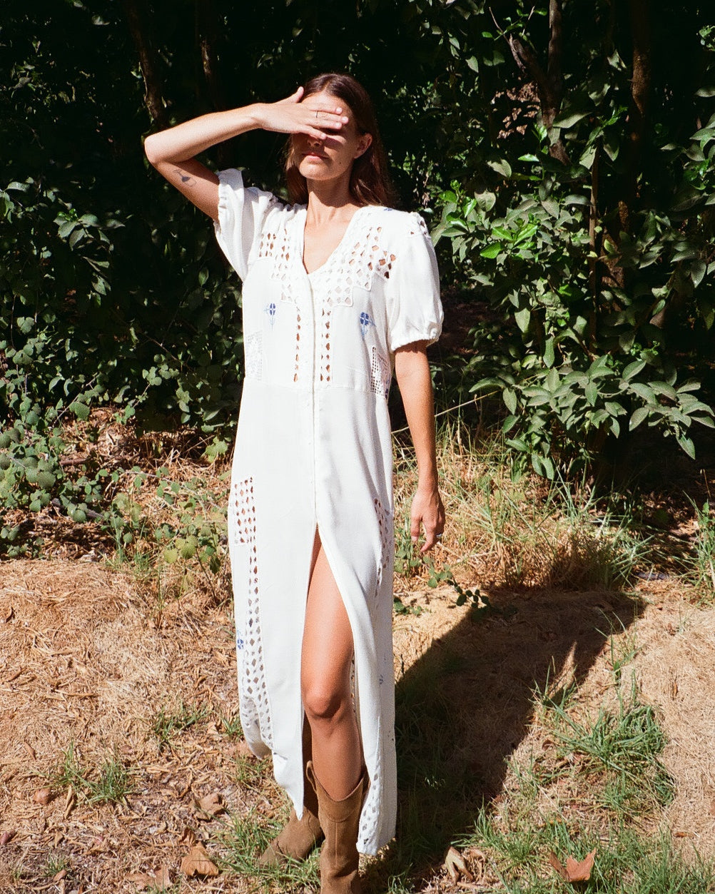 Blue Ajour embroidery dress