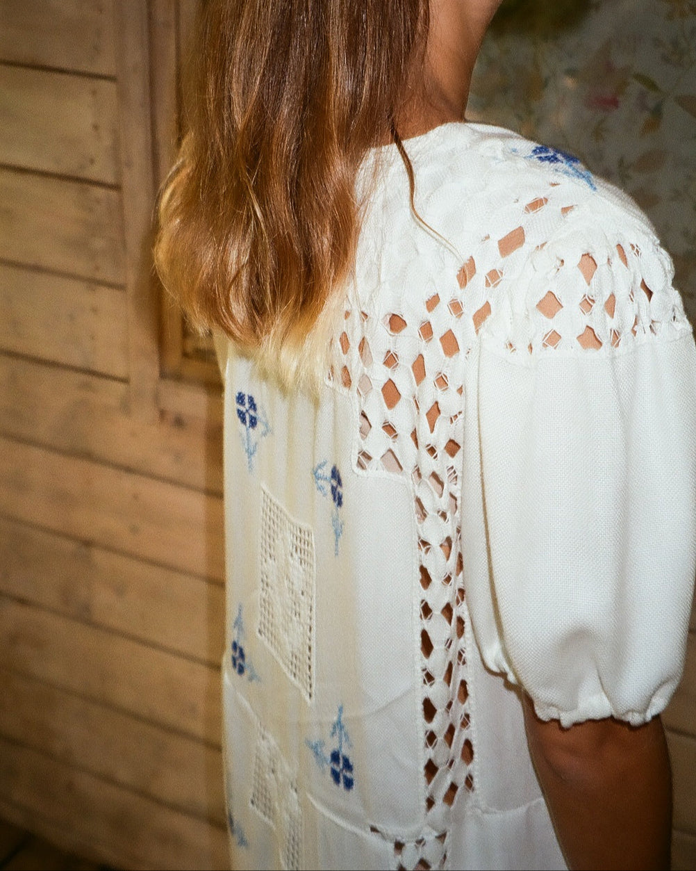 Blue Ajour embroidery dress