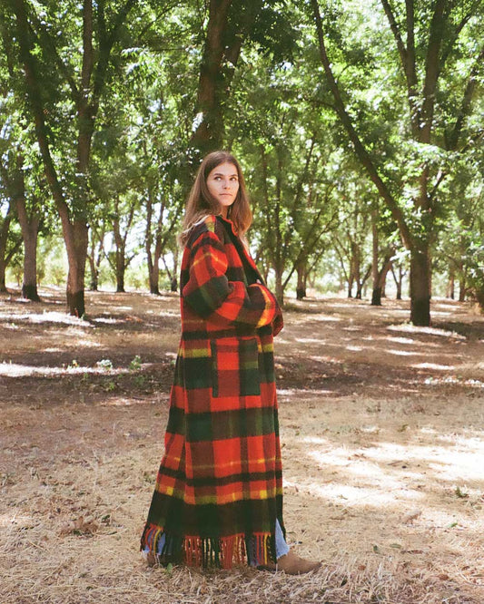 Red plaid trench coat