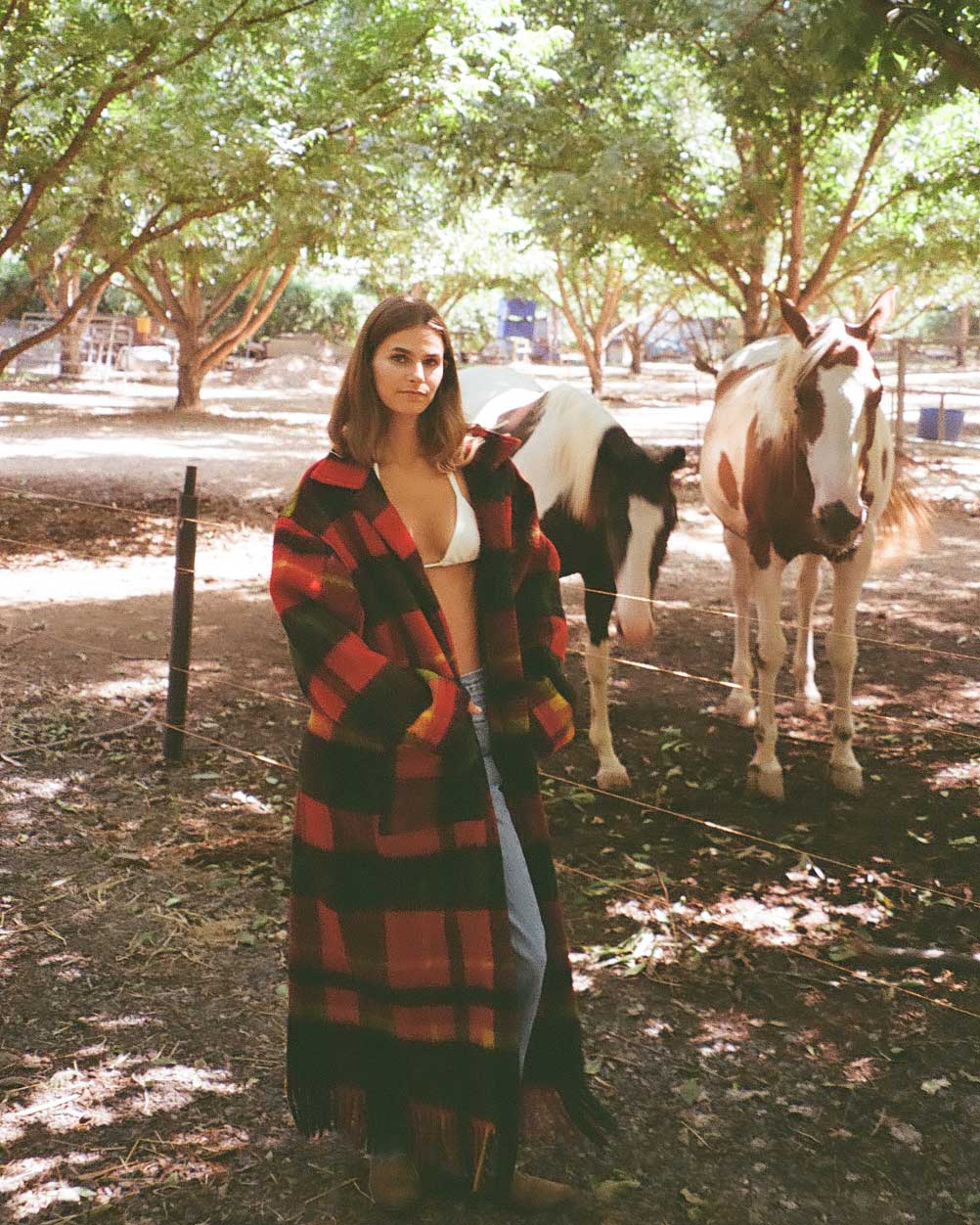 Red plaid trench coat