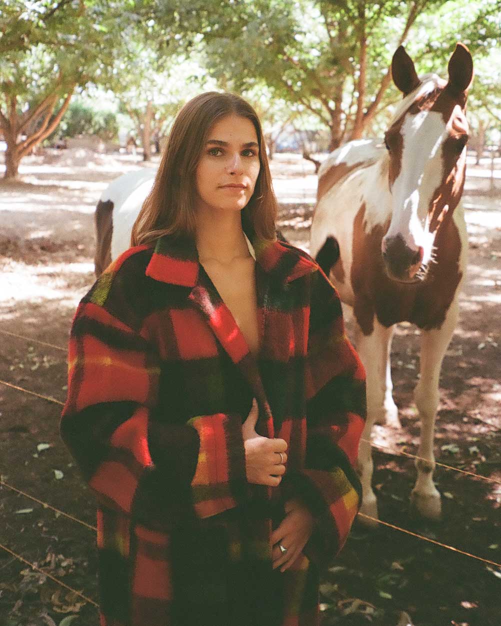 Red plaid trench coat