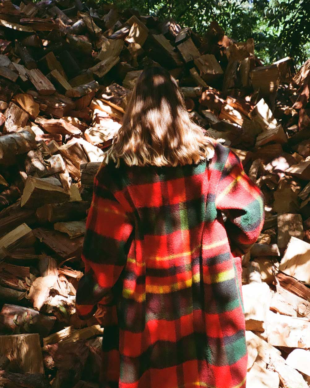 Red plaid trench coat