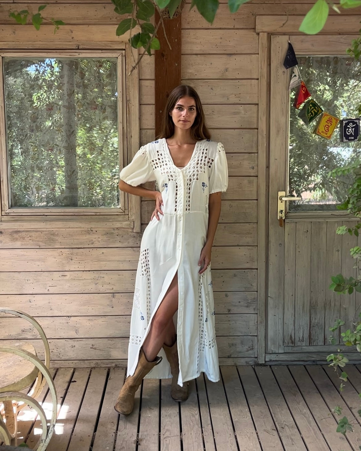 Blue Ajour embroidery dress