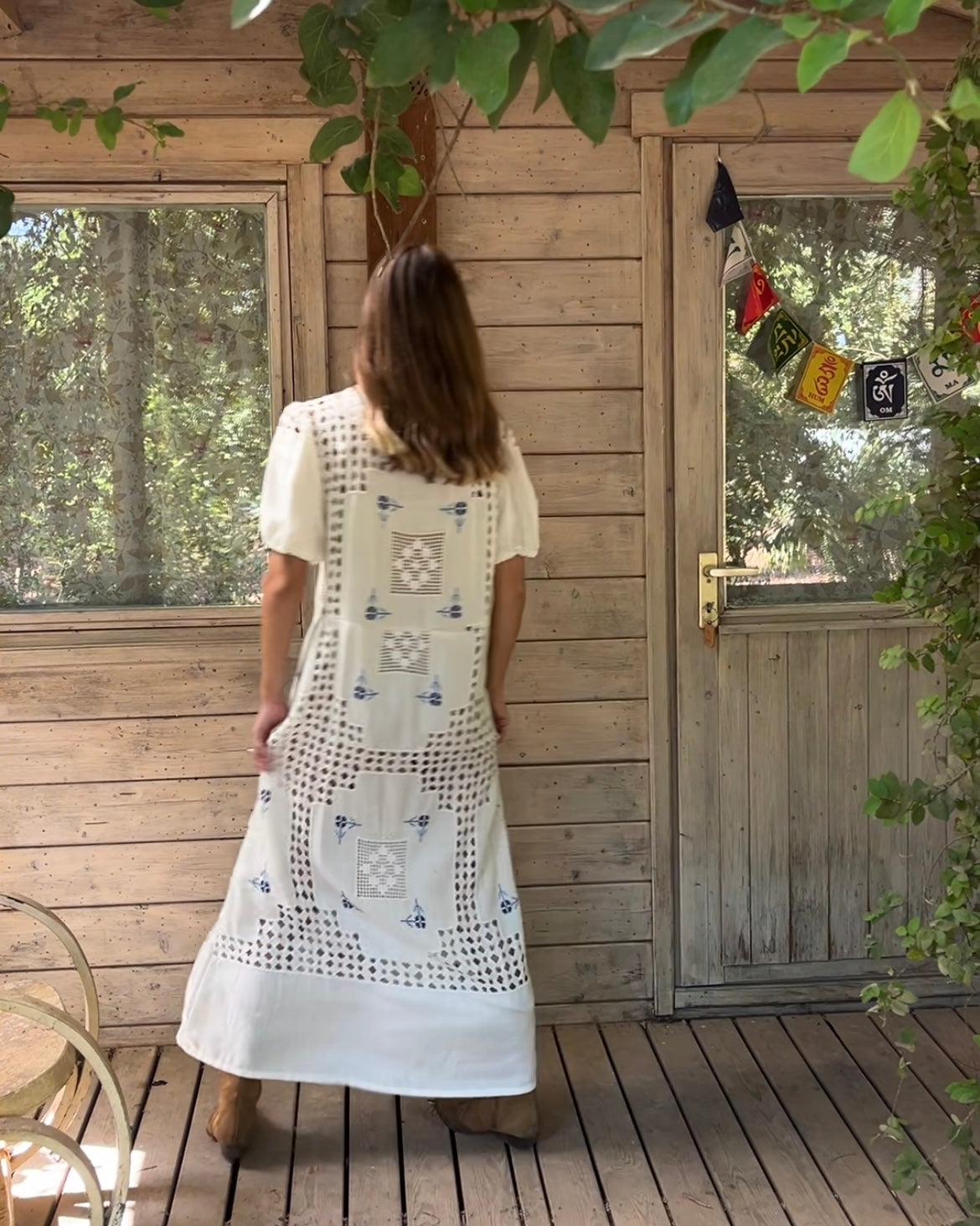 Blue Ajour embroidery dress