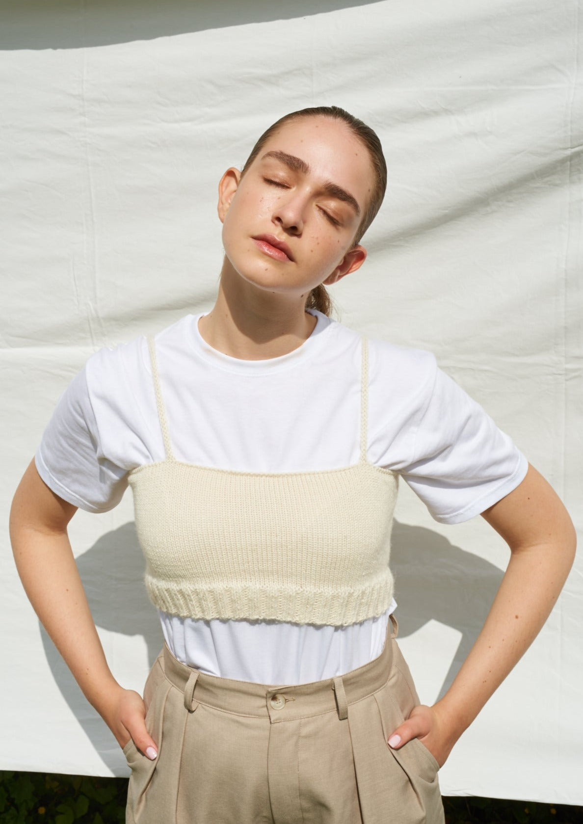 100% Alpaca Wool Hand Knit Top, Ecru